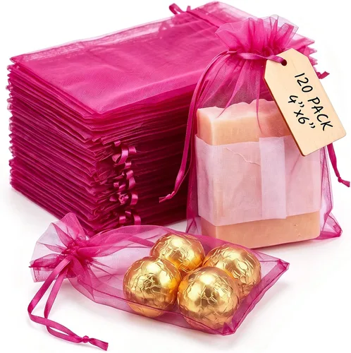 Miniatura 7 de VGOODALL 120 bolsas de regalo de organza negra, bolsas de regalo de malla de caramelo, bolsas de joyería para Navidad, suministros de fiesta de boda