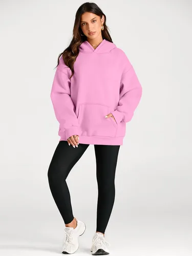 Miniatura 5 de Trendy Queen - Sudaderas extragrandes con capucha para mujer, suéteres de manga larga, sin botones, de vellón, de otoño, ropa de invierno