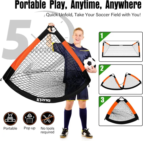 Miniatura 4 de Juego de portería de fútbol infantil para patio trasero – 2 porterías de fútbol de 6 x 4 pies, equipo de entrenamiento, red de fútbol para niños