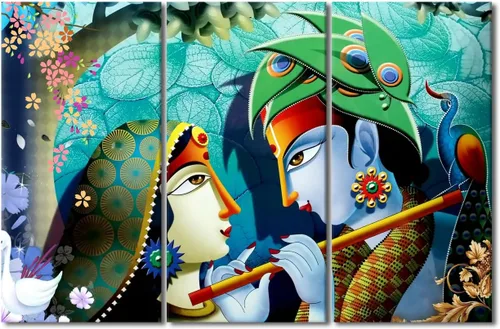 Miniatura 16 de Pintura india hindú Dios Señor Krishna imágenes sobre lienzo, arte de pared de 3 piezas, arte de pared moderno, decoración del hogar para sala
