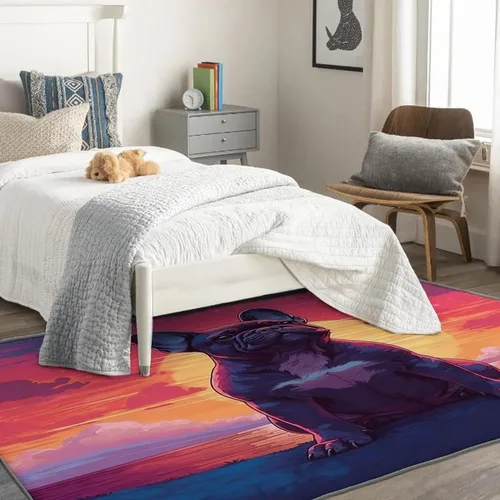 Miniatura 2 de Alfombras lavables para sala de estar, dormitorio, alfombra negra de bulldog francés y decoración del hogar, alfombra de área para perros de 5 x 8