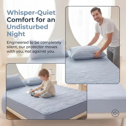 Miniatura 5 de Protector de colchón impermeable azul individual XL con protector de almohada, protege contra derrames de líquidos, suave, silencioso