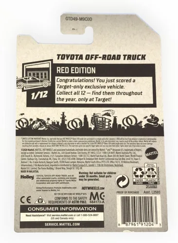 Miniatura 2 de Hot Wheels Toyota Camión todoterreno, [blanco] 4/250 Red Edition 1/12