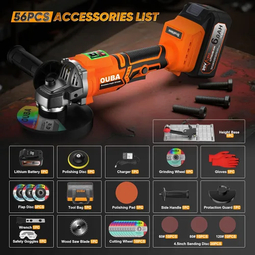 Miniatura 6 de Amoladora angular inalámbrica compatible con batería Dewalt de 20 V Max, 3 velocidades variables, motor sin escobillas con LED, soporte de Naranja