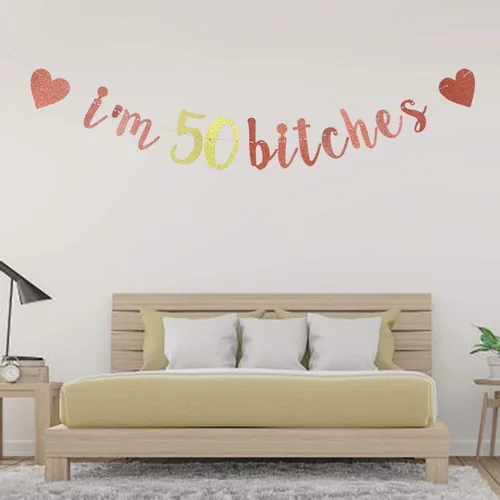 Miniatura 5 de Cartel con texto en inglés "I'm 50 Bitches", decoración de fiesta de 50 años, divertida pancarta de cumpleaños de 50 años, decoración de fiesta
