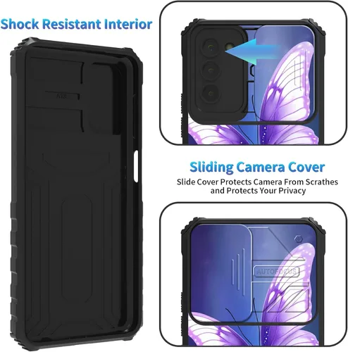 Miniatura 1109 de Funda para Samsung Galaxy S22 Ultra 5G, Galaxy S22 Ultra con cubierta de cámara deslizante, funda resistente de doble capa con función atril Black