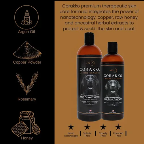 Miniatura 5 de Corakko - Champú para perros para alergias y picazón, fórmula terapéutica prémium para el cuidado de la piel, tecnología de nano-cobre, acondiciona