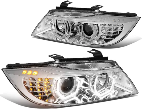 Miniatura 10 de DNA MOTORING HL-3D-E9005-BK - Faros delanteros negros con anillo de halo 3D, haz alto y bajo, con señales de giro ámbar, compatibles con BMW 323i