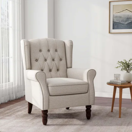 Miniatura 28 de Silla decorativa, sillón tapizado con respaldo alto con esponja de alta resistencia y patas de madera, sillas individuales modernas y cómodas de Un
