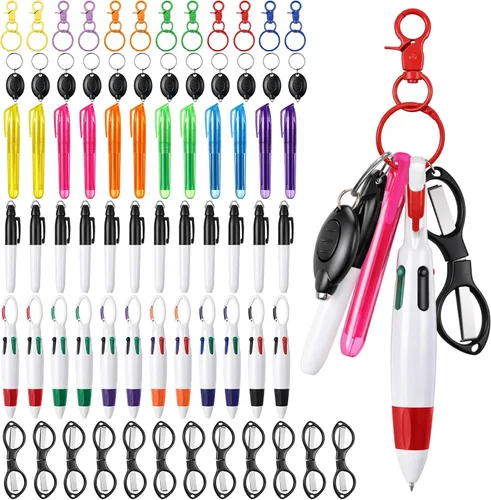 Miniatura 10 de Glenmal Juego de 72 mini rotuladores para enfermeras con mini tijeras, resaltador, bolígrafo de neón retráctil, llavero, clip, linterna, llavero