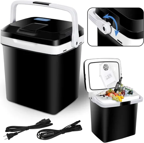 Miniatura 2 de SUPER DEAL Enfriador y calentador eléctrico portátil de 28 cuartos de galón (26 litros), mini refrigerador de 12 V CC para automóvil