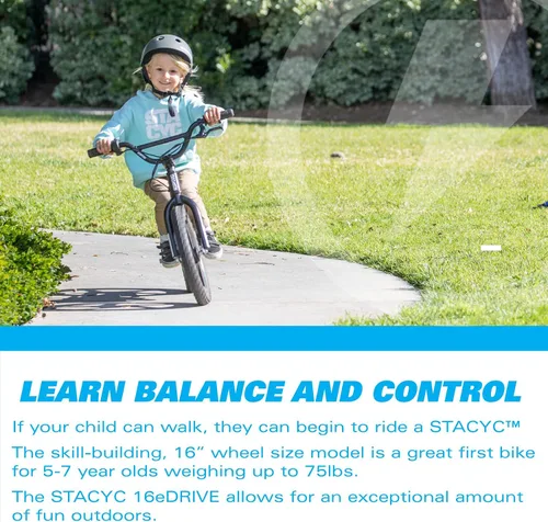 Miniatura 5 de STACYC Bicicleta de equilibrio eléctrica sin escobillas 16eDRIVE para niños de 5 a 7 años de edad