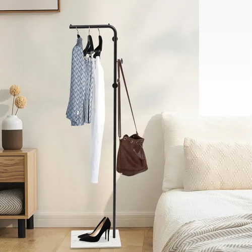 Miniatura 11 de Perchero para ropa de 67 pulgadas con base de almacenamiento y ganchos, perchero resistente para colgar ropa, bolsos, sombreros y zapatos para Dorado
