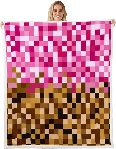 Miniatura 9 de Manfei Miner Style Grid Throw Blanket Green Pixel Shade Plaid Fleece Blanket Modern Geometric Games Cozy Throws for Bed Couch Sofa,Kids Boys Girls