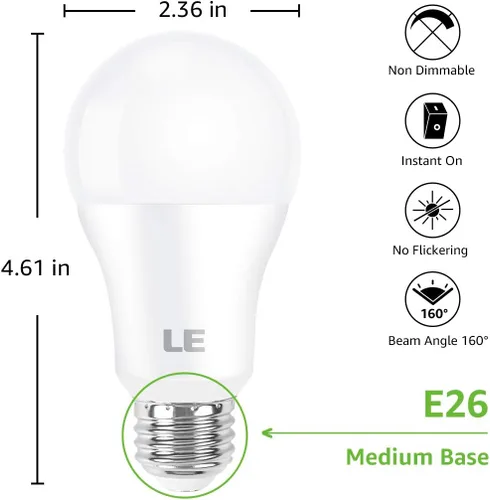 Miniatura 7 de Lepro Bombillas LED equivalentes a 100 W, 14 W, 1500 lúmenes, luz blanca diurna 5000 K, no regulable, base estándar A19 E26, vida útil de 10000 Luz