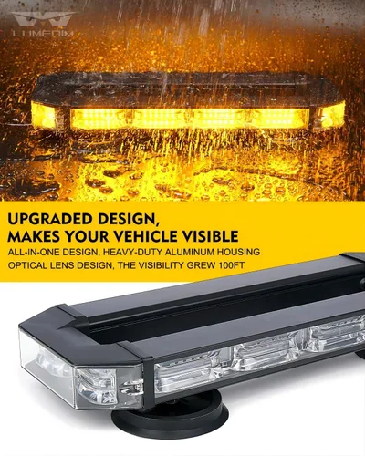 Miniatura 2 de LUMENIX Barra de luces estroboscópicas de baliza para techo, barra de luces LED ámbar de seguridad de tráfico de emergencia con base magnética