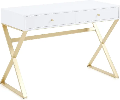 Miniatura 11 de BELLEZE Mesa de Tocador con 2 Cajones, Escritorio para Computadora de 45 Pulgadas, Mesa de Maquillaje Moderna, Mesa de Vestir, Escritorio para Blanco
