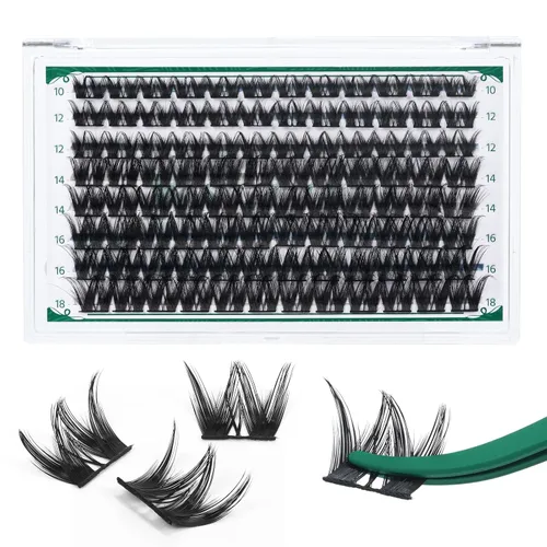 Miniatura 107 de KEYYOU Racimos de pestañas, 96 piezas de extensiones de pestañas DIY, rizado D de 16 mm, negro, realista, no irritante, fácil de colocar en casa