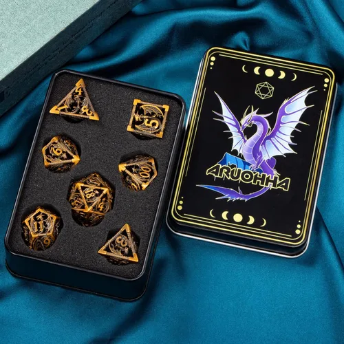 Miniatura 6 de ARUOHHA Juego de dados huecos de metal DND, dados D y D de oro antiguo, juegos de rol RPG, dados poliédricos con caja de regalo D20 D12 D10 D8 D6 D4