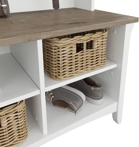 Miniatura 4 de Bush Furniture Salinas Hall Árbol con banco de almacenamiento de zapatos, blanco puro y gris Shiplap Shiplap Gris/Blanco Puro