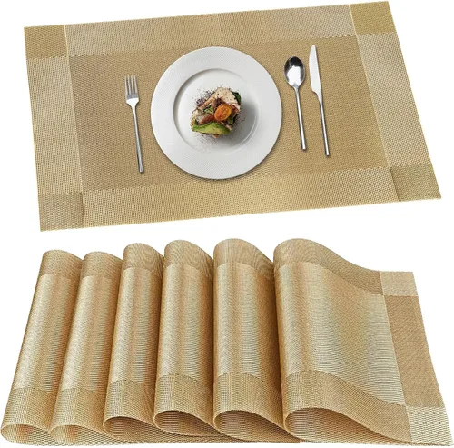 Miniatura 12 de Manteles individuales, manteles individuales para cocina, comedor, resistentes al calor, antideslizantes, lavables, de PVC, fáciles de limpiar