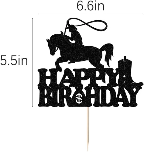 Miniatura 3 de Decoración para tartas de vaquero: cumpleaños de niños occidentales con purpurina, fiesta temática de vaquero para hombres, baby shower, temática