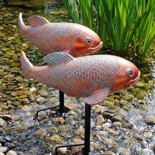 Miniatura 7 de Juego de 2 estatuas antiguas de Koi, escultura de jardín de peces reales de resina, elegante decoración de estanque de peces vivos para patio, Rojo