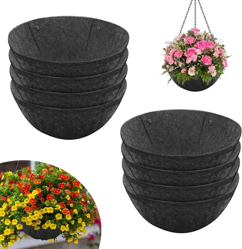 Miniatura 8 de Riare Paquete de 2 forros redondos de tela de 14 pulgadas para cestas colgantes, forro de fibra de coco de repuesto para colgar flores