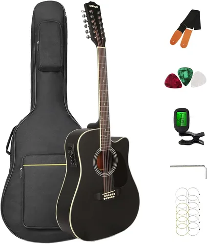 Miniatura 7 de Guitarra para Zurdos, Guitarra Acústica para Zurdos de 104 cm con Corte, Tamaño Completo, para Principiantes, Incluye Estuche, Afinador, Correa