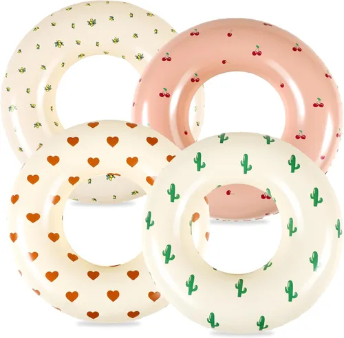 Wettarn 4 tubos de piscina con estampados divertidos, flotadores inflables para natación, tubos interiores clásicos a rayas para piscina, flotadores
