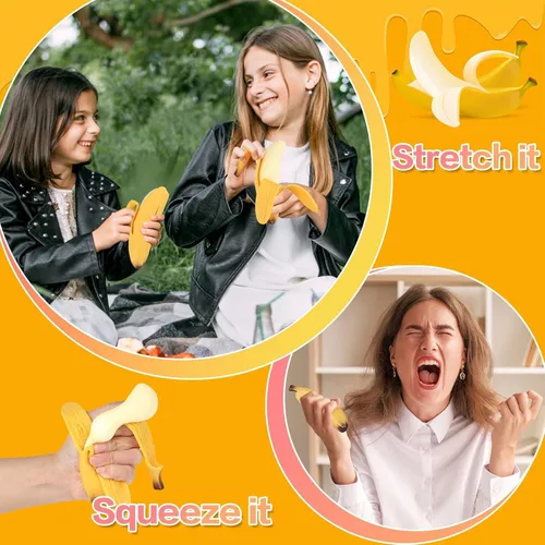 Miniatura 5 de Anboor Juguetes Squishies de Plátano, Juguete Pelota Antiestrés de Plátano Elástica, Juguete Sensorial de Simulación de Plátano para Aliviar