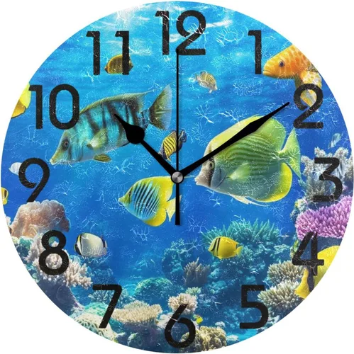 Miniatura 7 de Naanle Reloj de pared redondo retro de cine, 9.5 pulgadas, funciona con pilas, reloj de escritorio analógico silencioso de cuarzo para el hogar