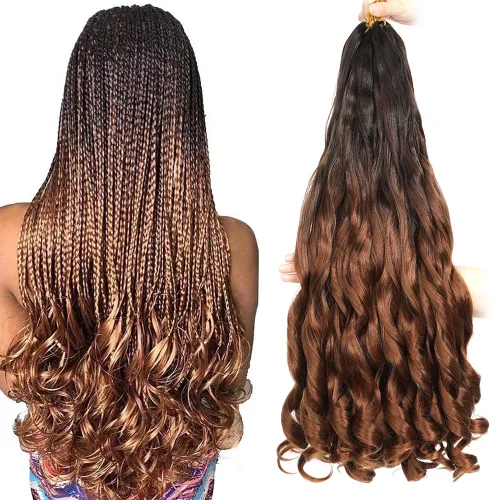 Miniatura 56 de Cabello Rizado Francés para Trenzar de 18 Pulgadas, 8 Paquetes Color Borgoña - Cabello para Trenzar Pre-Estirado con Rebote - Extensiones de Cabello