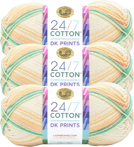 Miniatura 40 de Lion Brand Yarn Estampados DK de algodón 24/7, hilo para tejer, ganchillo y manualidades, azul, paquete de 1 Cotton Yarn for Knitting, Crochet