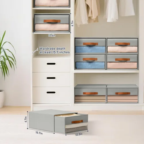 Miniatura 4 de DIMJ Organizadores de armario y almacenamiento - Contenedores de tela con cajones para armario, organizadores de ropa plegables con ventana 2-Gris