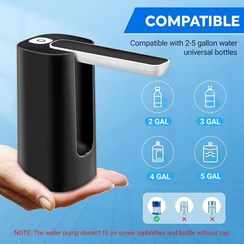 Miniatura 3 de Dispensador de agua plegable para botella de 5 galones, bomba de agua eléctrica para jarra de 5 galones, recargable, portátil, automático, de bajo