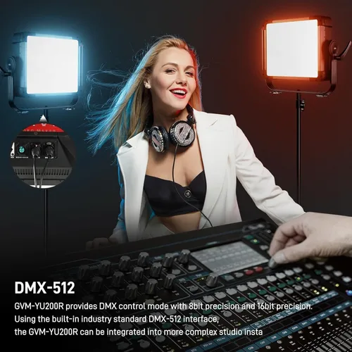 Miniatura 2 de GVM - Panel de luz LED de video de 250 W, iluminación de fotografía con 21000 lux/1.6 ft, luz de video RGB 2700-75000K, CRI97+, gel, HSI, 12