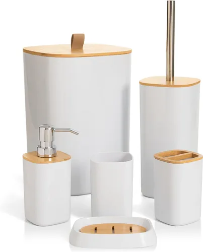 Miniatura 4 de Moss & Stone Juego de 6 accesorios de baño, juegos de decoración de baño, incluye dispensador de jabón, soporte para cepillos de dientes, taza
