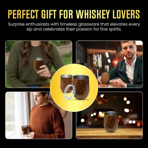 Miniatura 8 de Vaso de whisky aislado de doble pared, vaso de whisky de acero inoxidable sin tallo de 12 onzas, regalo para los amantes del bourbon y el whisky
