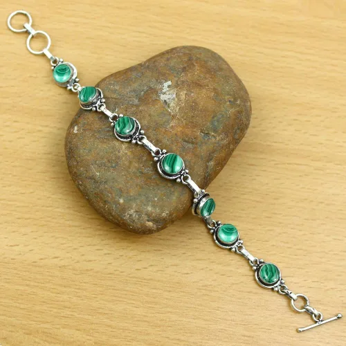 Miniatura 102 de Round Shape Natural & Synthetic Gemstones Silver Plated Bracelets for Women - Vintage Bohemian Style Handmade Birthstone Adjustable Link Bracelet
