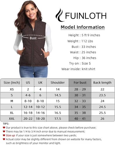 Miniatura 4 de Fuinloth - Chaleco acolchado para mujer diseño de cuello alto ligero con cierre