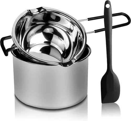 Juego de olla de doble caldera, olla de fusión de acero inoxidable con espátula de silicona para derretir chocolate, jabón, cera, fabricación de