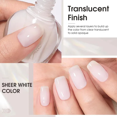 Miniatura 5 de COSMOO Esmalte de uñas Jelly White, 0.4 fl oz, esmalte de uñas transparente blanco transparente de secado rápido para esmalte de uñas, 0.41 onzas