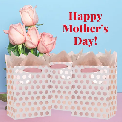Miniatura 2 de UNIQOOO 12 bolsas de regalo de papel de aluminio de oro rosa a granel, lunares rosas con etiqueta, bolsas de papel kraft de reciclaje duraderas