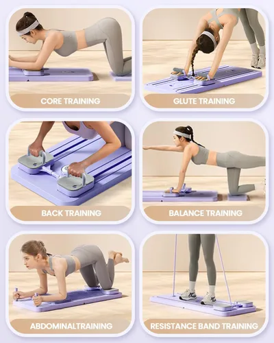 Miniatura 7 de ZOOMSNAIL Tabla de pilates, tabla multifuncional con temporizador, máquina de abdominales antideslizante con soporte de codo, fácil de almacenar