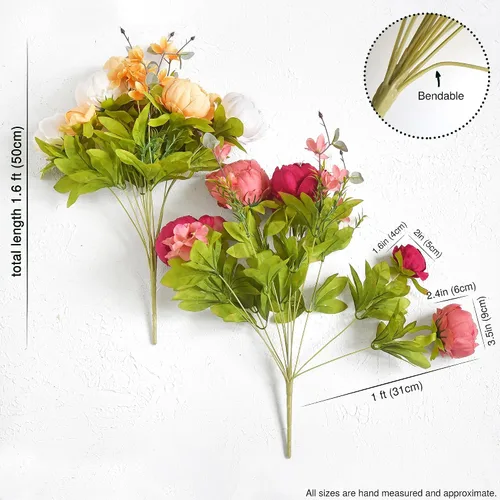 Miniatura 3 de FiveSeasonStuff - Peonías y hortensias artificiales de seda, ideal para decoración de bodas, novias, hogar, decoración de centro de mesa (2 ramos).