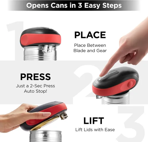 Miniatura 3 de Kitchen Mama Abrelatas eléctrico para llevar: un toque, parada automática, borde liso, elevación de tapa, seguridad, automático, magnético