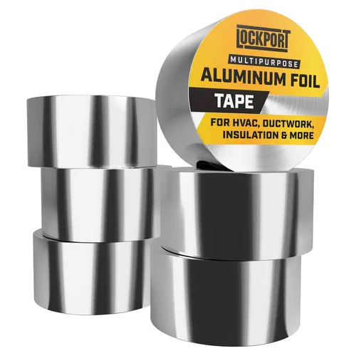 Lockport Cinta adhesiva de papel aluminio de 2 pulgadas x 450 pies - Paquete de 6 - Cinta de aluminio HVAC - Sellado de conductos HVAC, ventilación