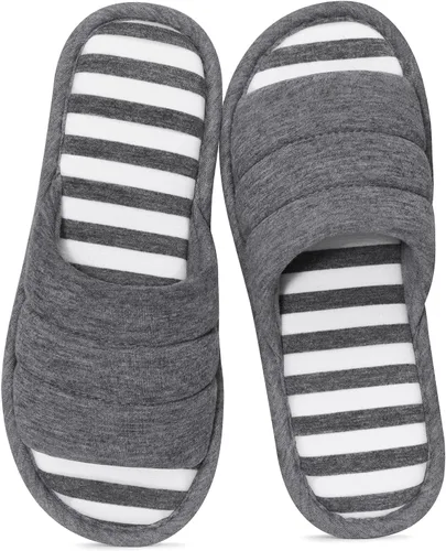 Miniatura 12 de Shevalues Pantuflas con punta abierta para mujer y hombre, de algodón suave, para interior, con espuma viscoelástica, fáciles de poner, pantuflas
