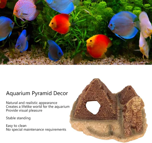 Miniatura 3 de Tyenaza Decoración de pirámide de acuario, pirámide de resina para pecera, cueva oculta para pecera, decoraciones egipcias para acuario, rocas